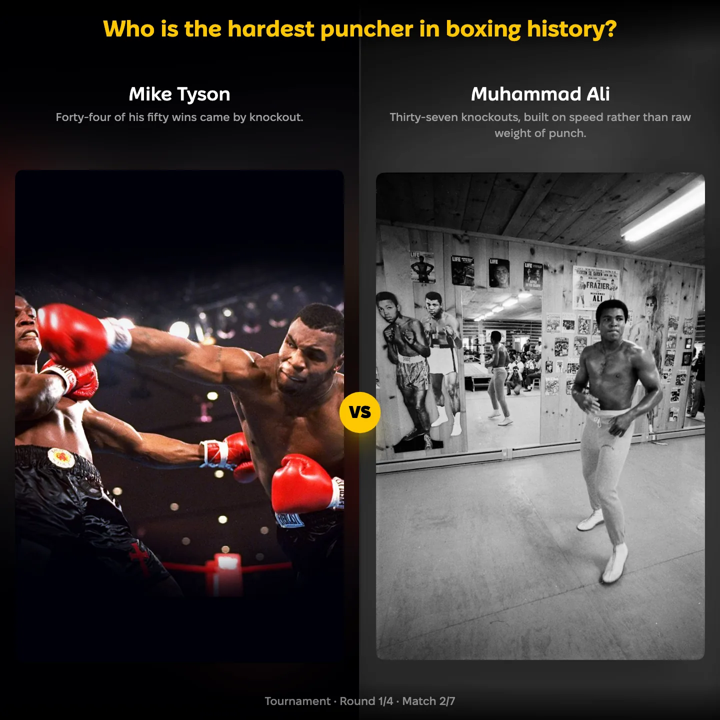 The hardest puncher in boxing history ranked, with Mike Tyson facing Muhammad Ali