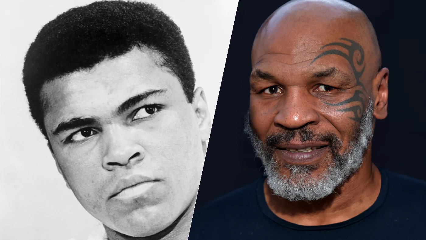 Muhammad Ali and Mike Tyson side by side, the two heavyweight champions this article ranks against each other