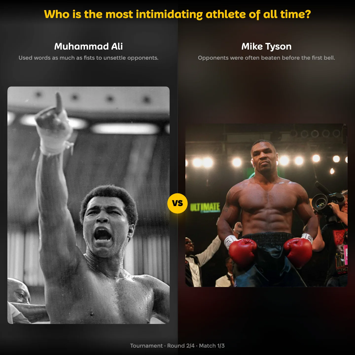 The most intimidating athlete of all time ranked, with Muhammad Ali facing Mike Tyson
