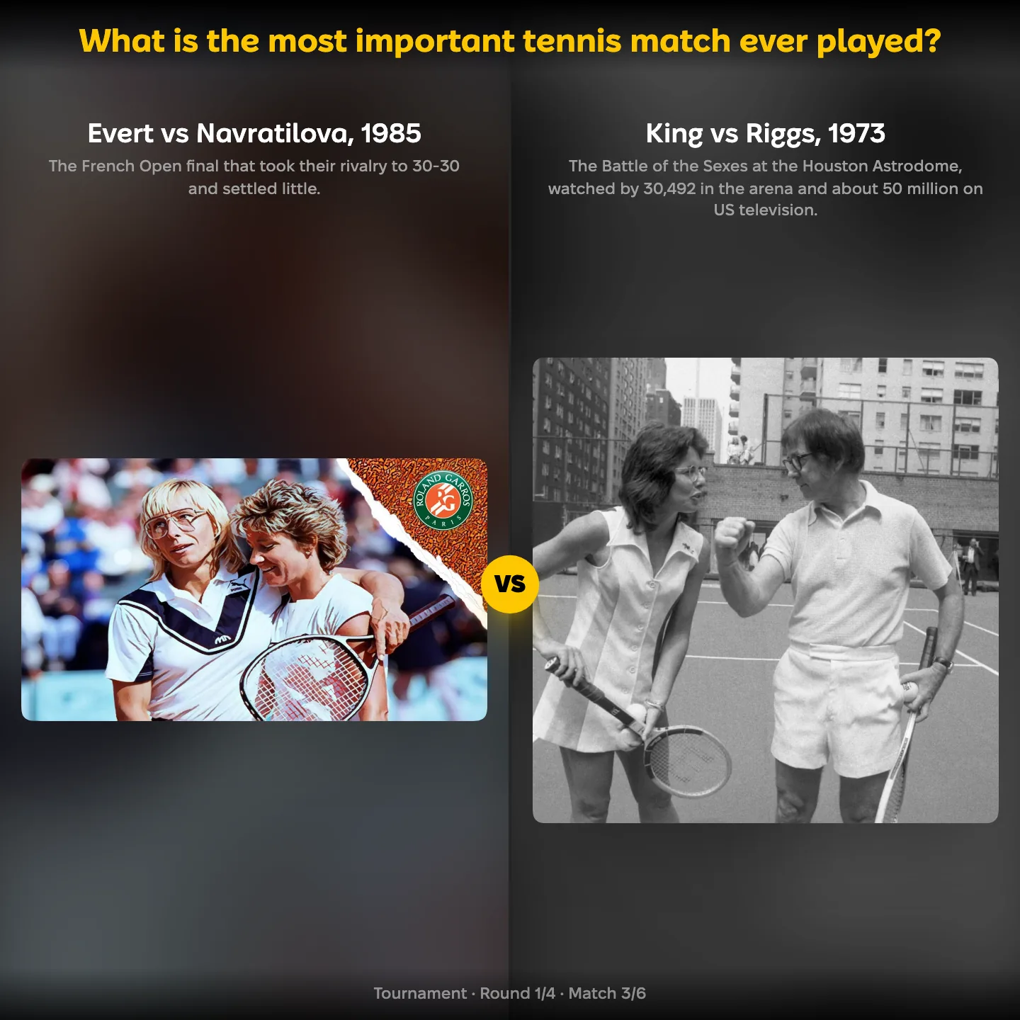 The 1985 Evert against Navratilova final in the ranking of the most important tennis match ever played