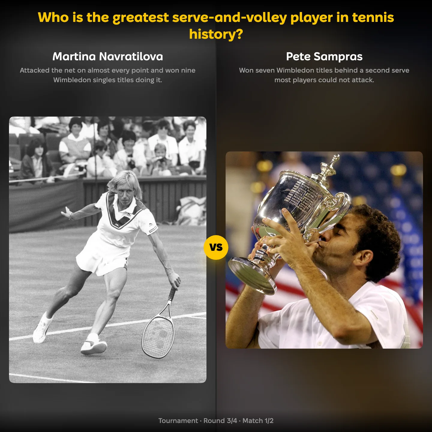 Martina Navratilova against Pete Sampras in the ranking of the greatest serve-and-volley player in tennis history