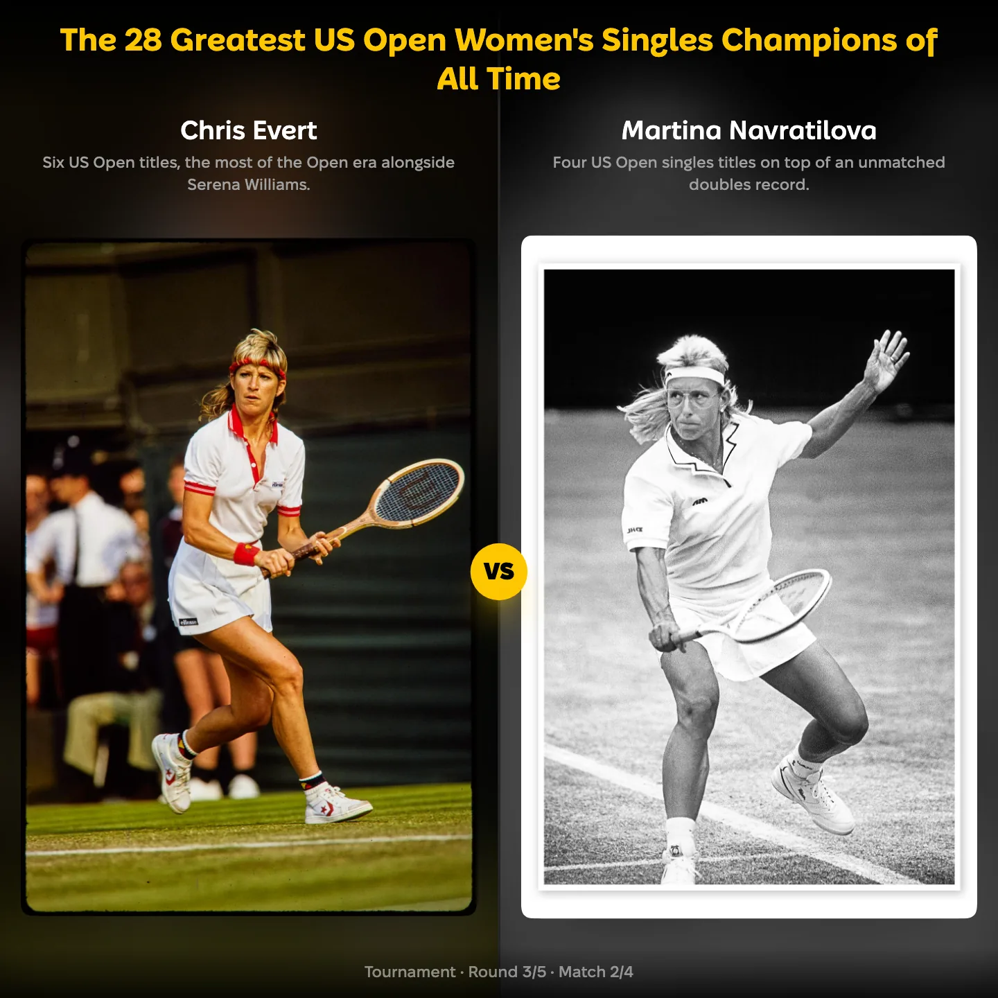 Chris Evert against Martina Navratilova in the ranking of the greatest US Open women's singles champions