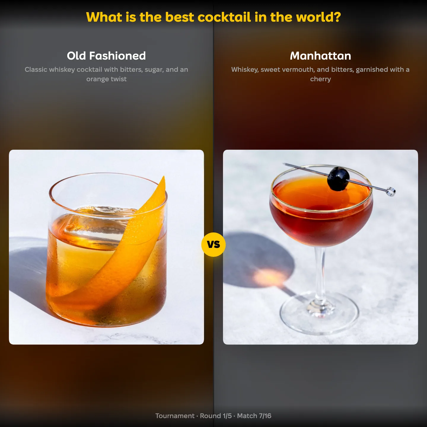 The best cocktail in the world ranked, with the Manhattan against the Old Fashioned