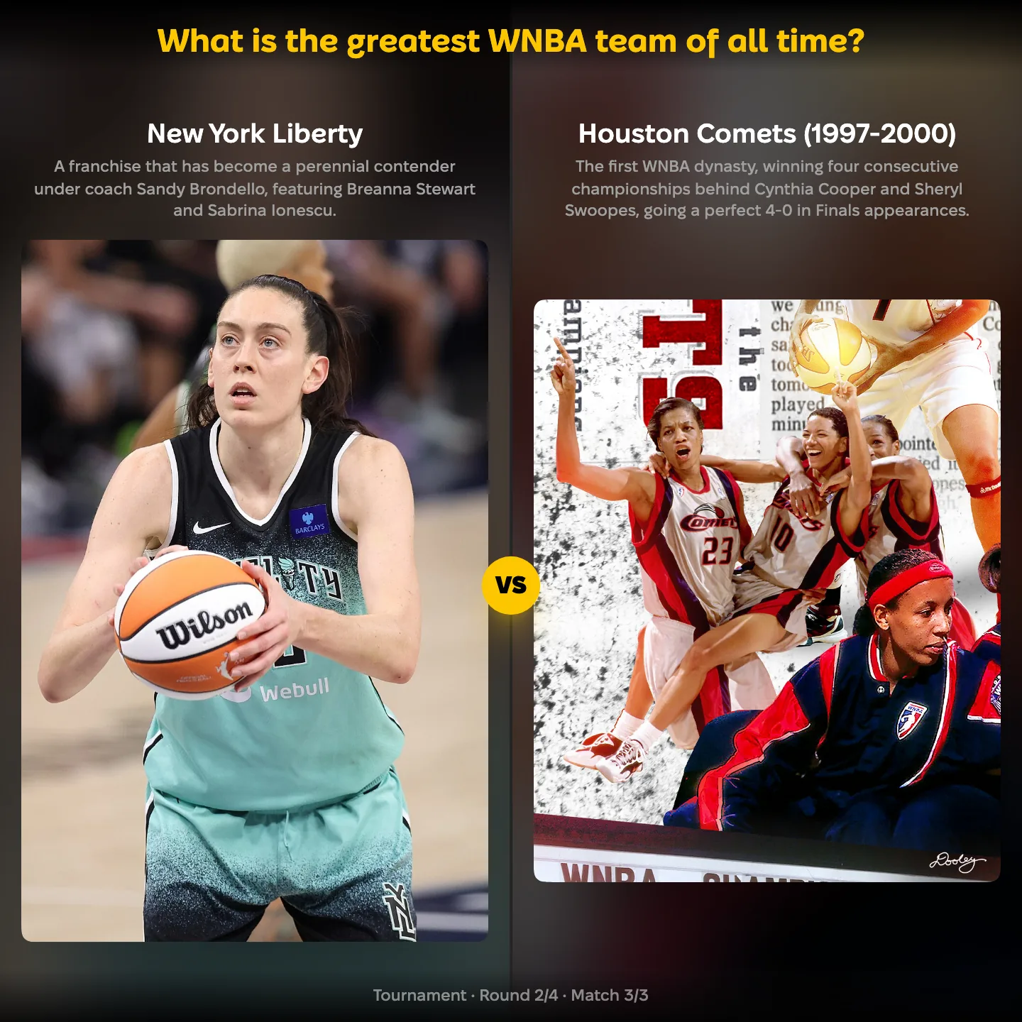 The greatest WNBA team of all time ranked, with the New York Liberty against the Houston Comets