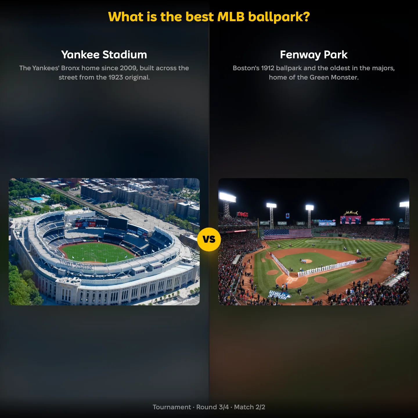 Yankee Stadium against Fenway Park in the best MLB ballpark ranking