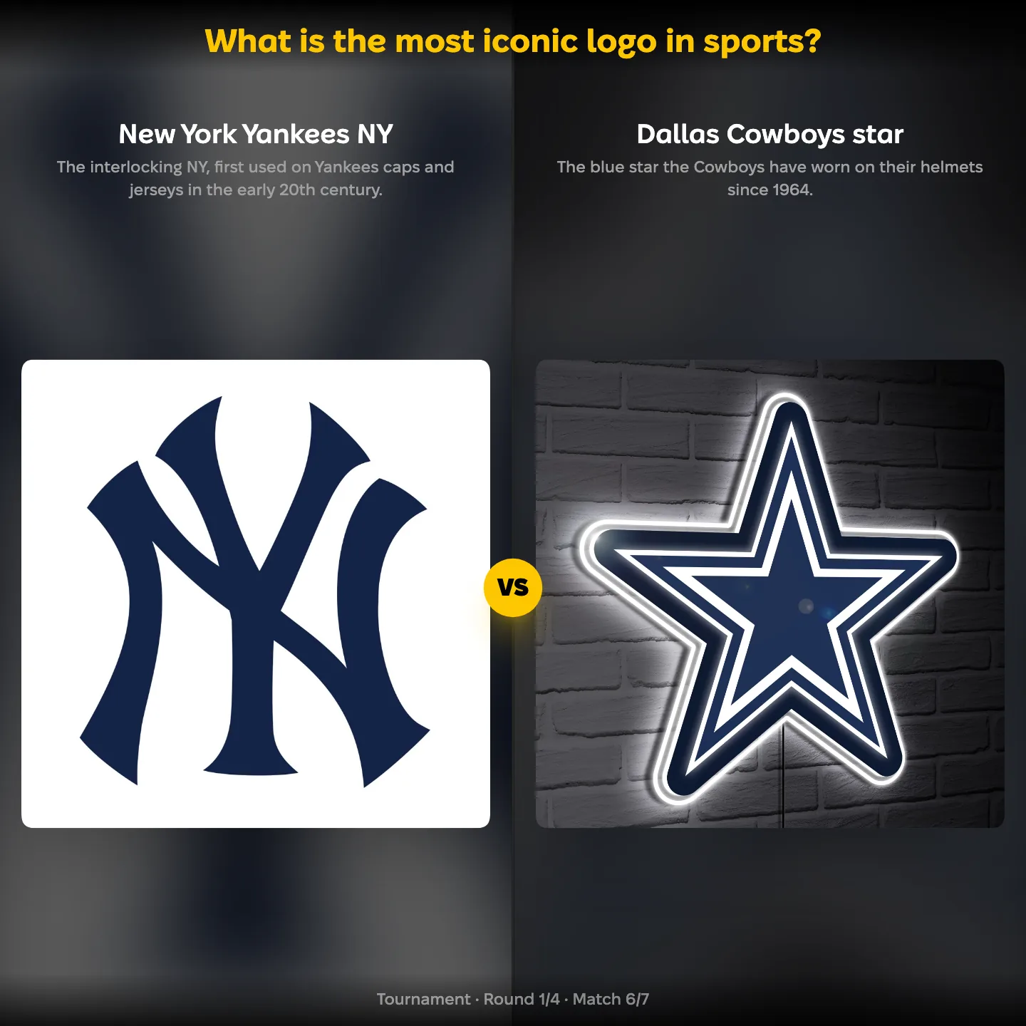 The New York Yankees NY logo against the Dallas Cowboys star in the most iconic sports logo ranking