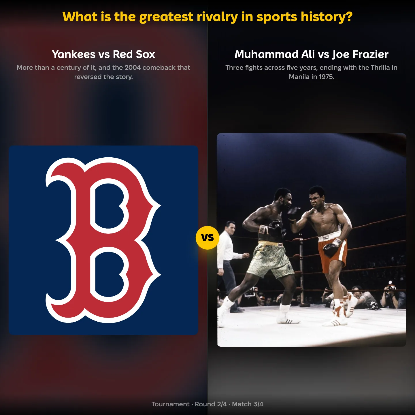 Yankees vs Red Sox against Muhammad Ali vs Joe Frazier in the greatest sports rivalry ranking