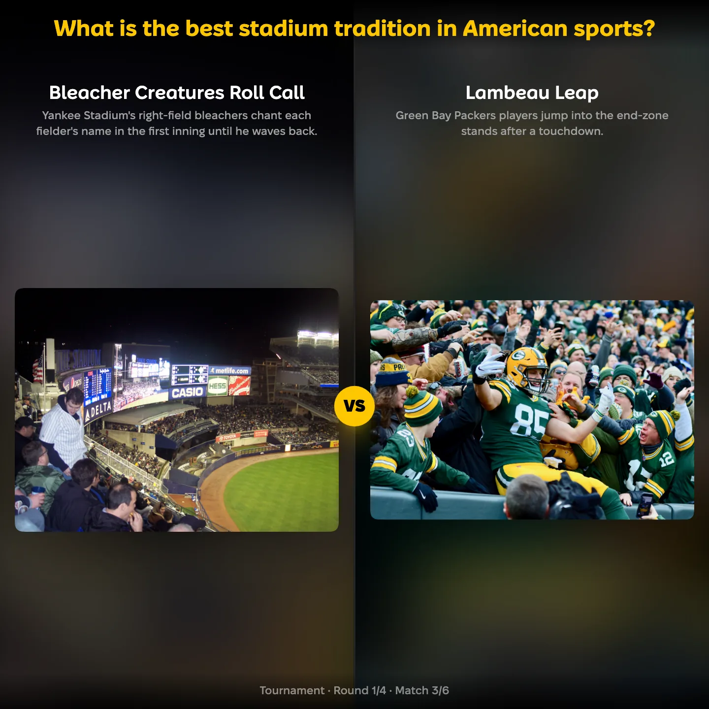 The Bleacher Creatures Roll Call at Yankee Stadium against the Lambeau Leap in the best stadium tradition ranking