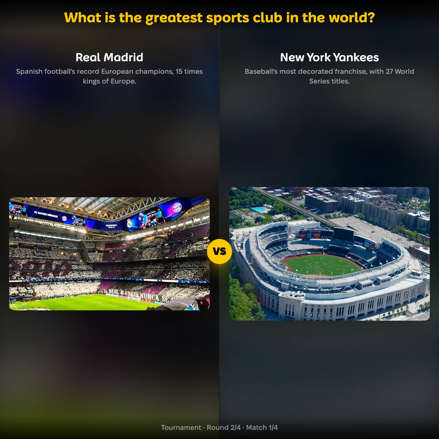 Real Madrid against the New York Yankees in the greatest sports club in the world ranking