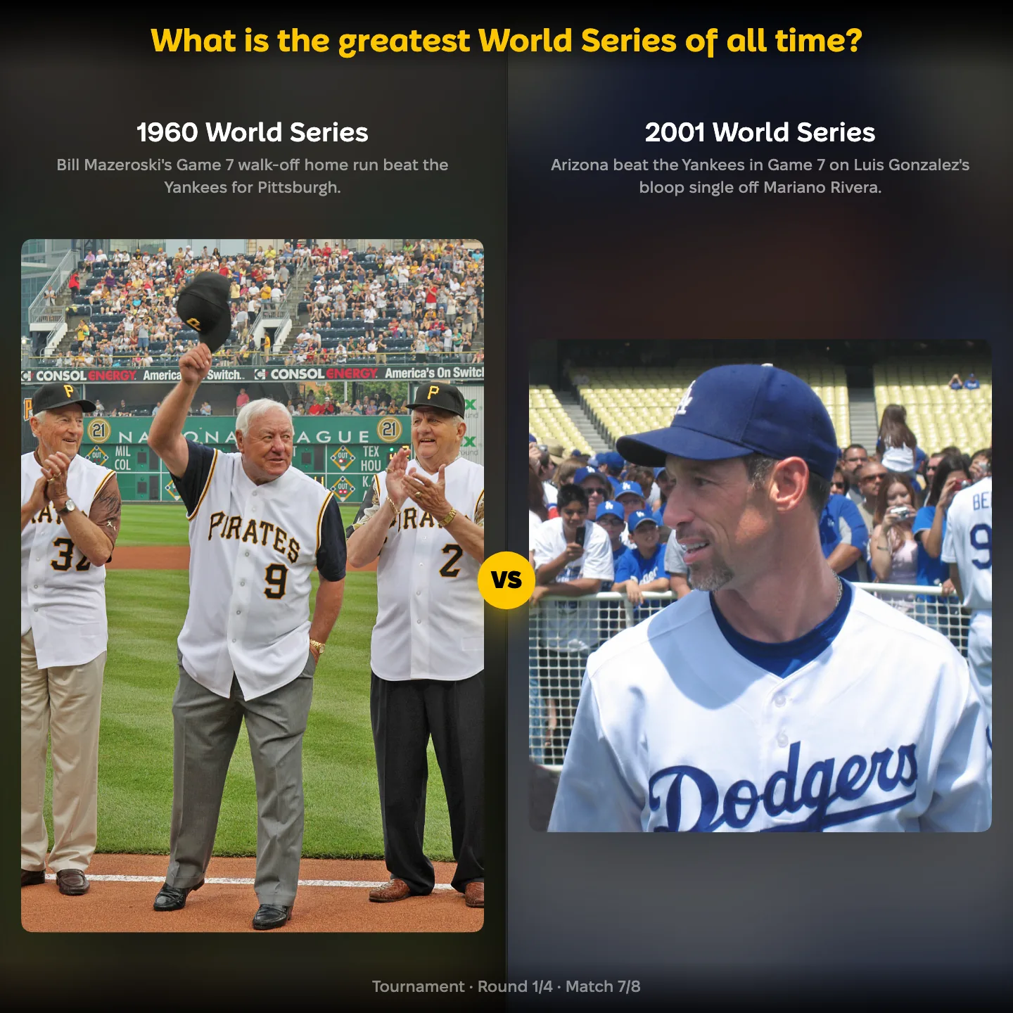 The 1960 World Series against the 2001 World Series in the greatest World Series ranking
