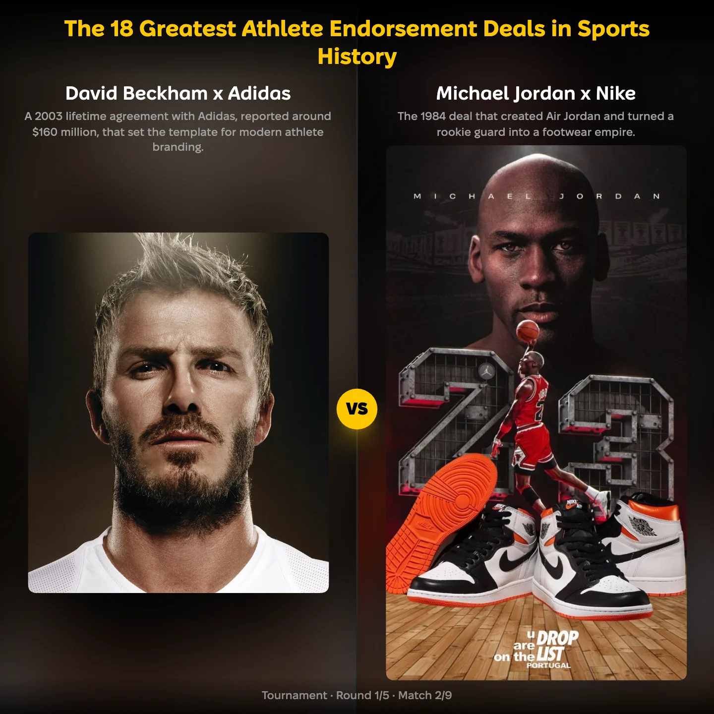 The greatest athlete endorsement deals ranked, David Beckham's Adidas deal against Michael Jordan's Nike deal