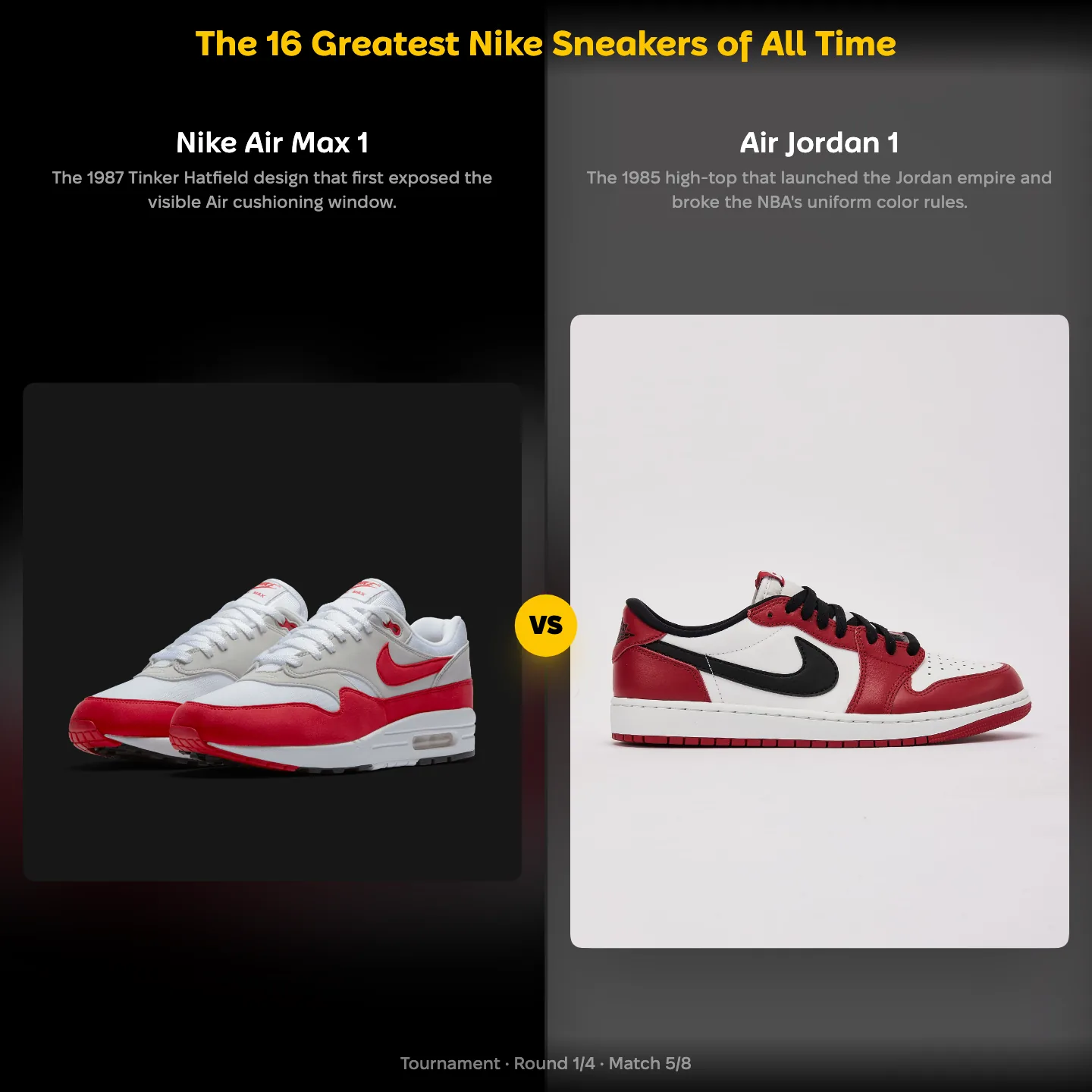 The greatest Nike sneakers of all time ranked, Nike Air Max 1 against Air Jordan 1