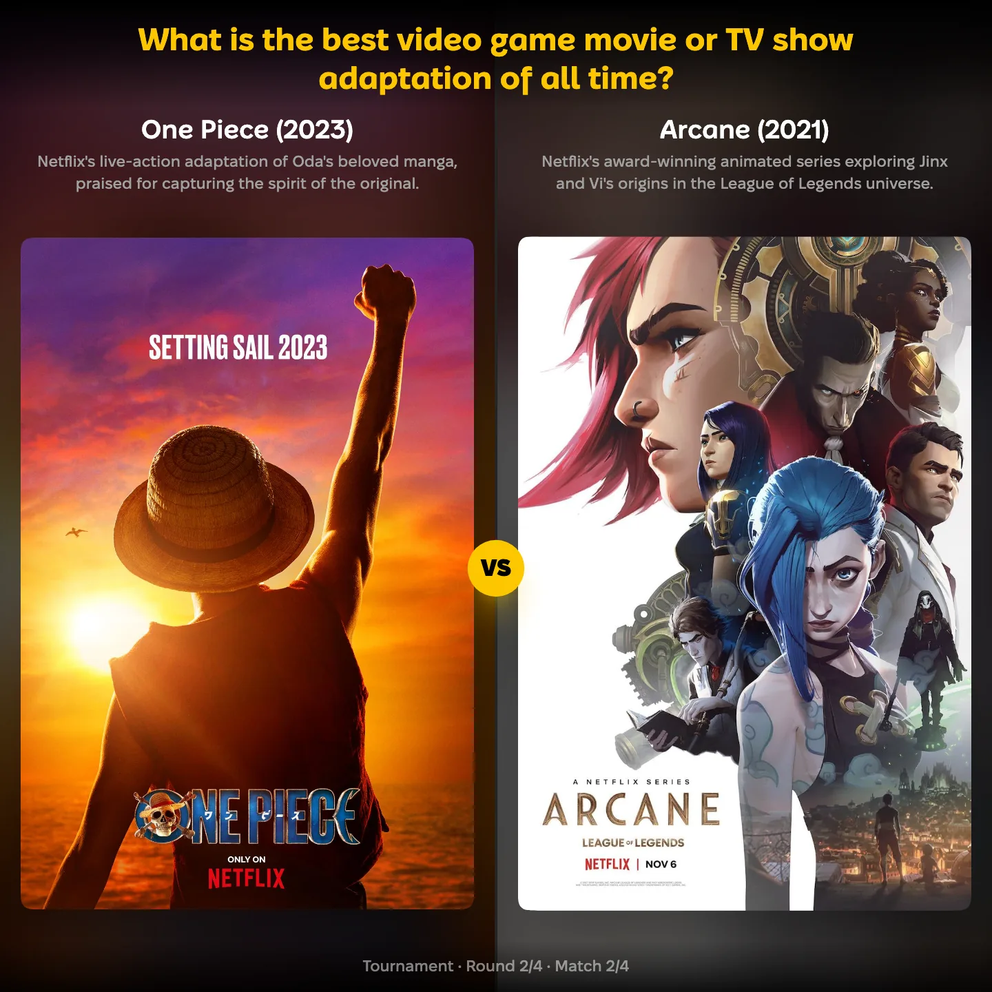 Netflix's One Piece against Arcane in the ranking of the best video game, movie or TV adaptation of all time