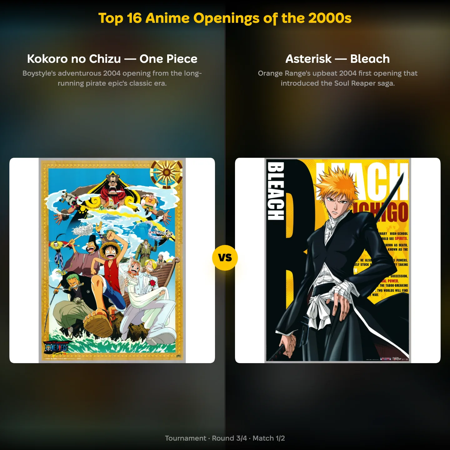 Kokoro no Chizu from One Piece against Asterisk from Bleach in the top anime openings of the 2000s