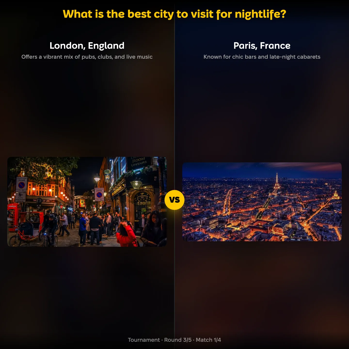 London against Paris in the best city for nightlife ranking