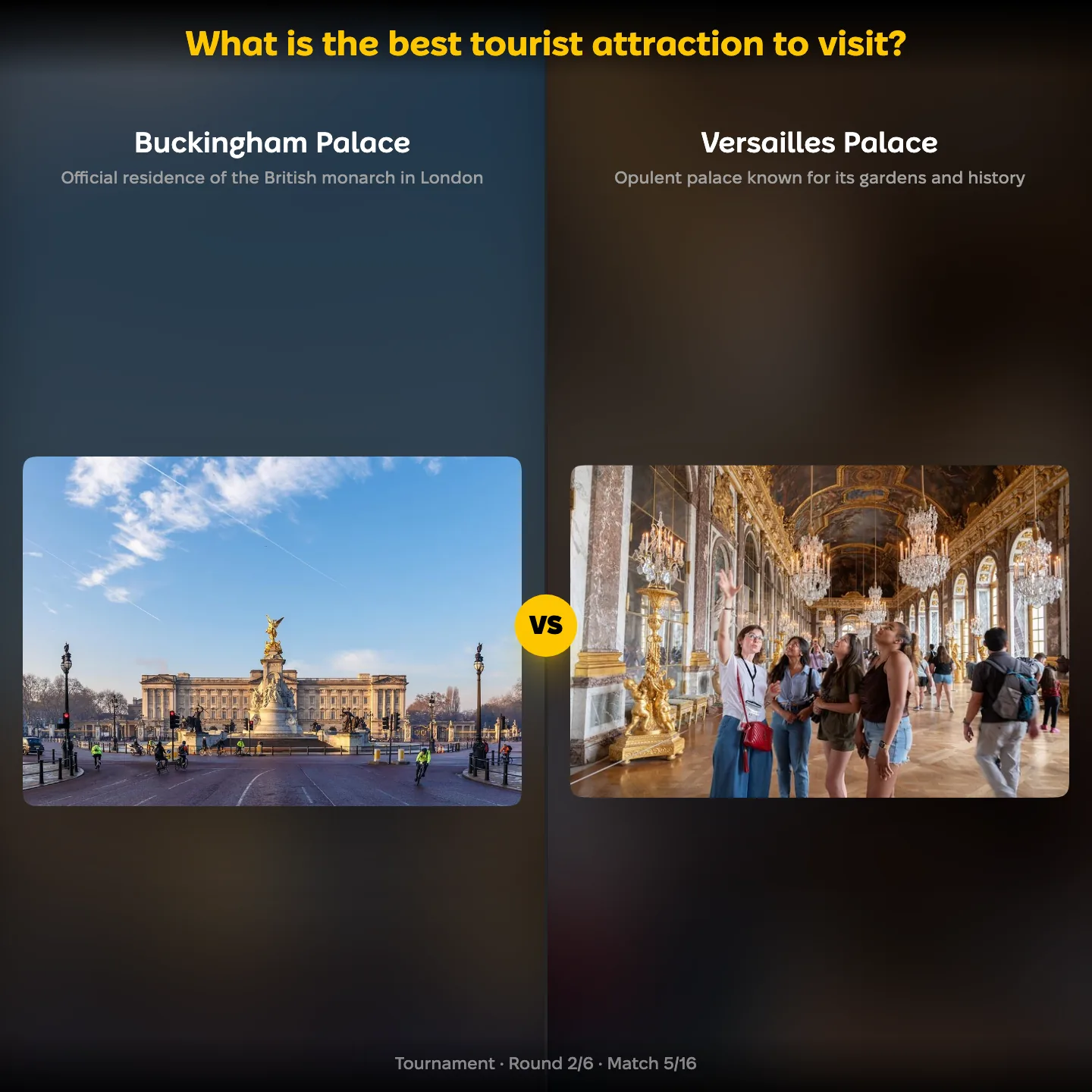 Buckingham Palace against Versailles in the best tourist attraction ranking