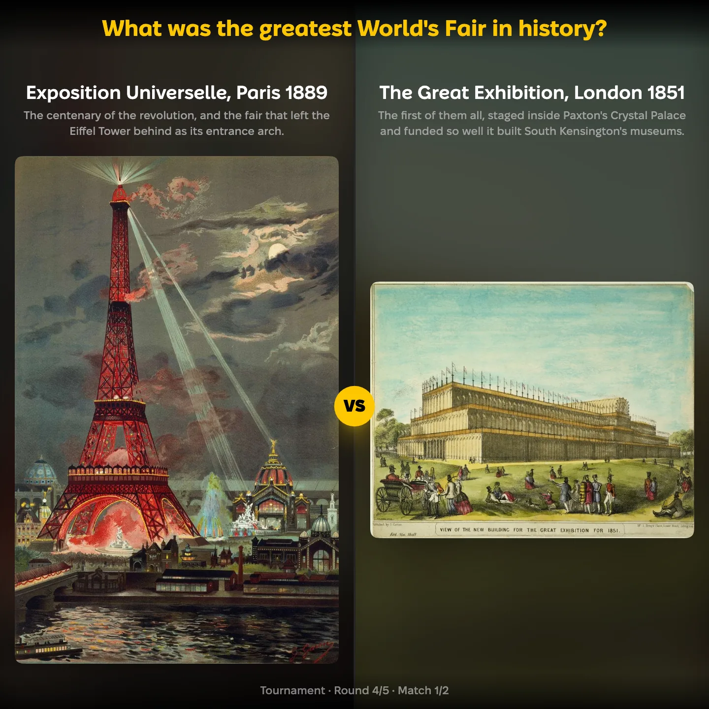 The Exposition Universelle of 1889 against the Great Exhibition of 1851 in the greatest World's Fair ranking