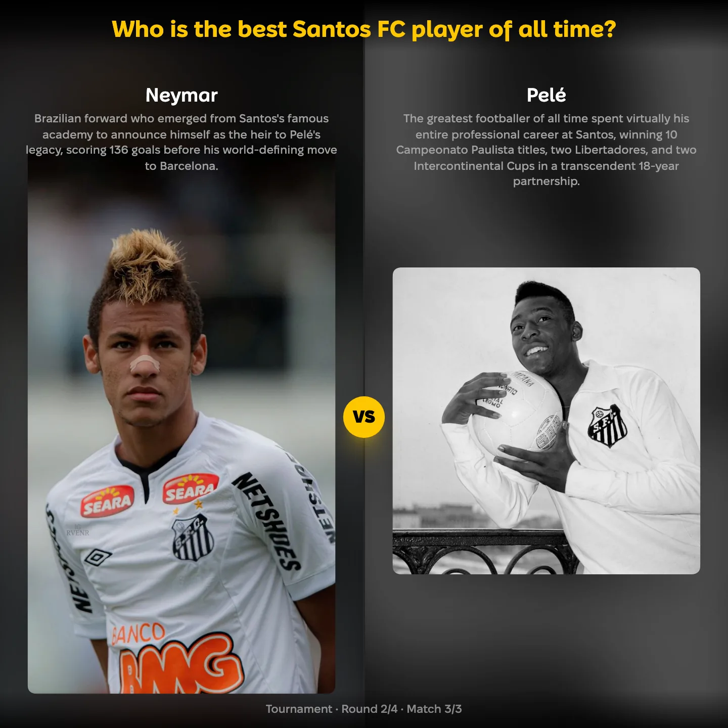 The best Santos FC player of all time ranked, with Neymar against Pelé