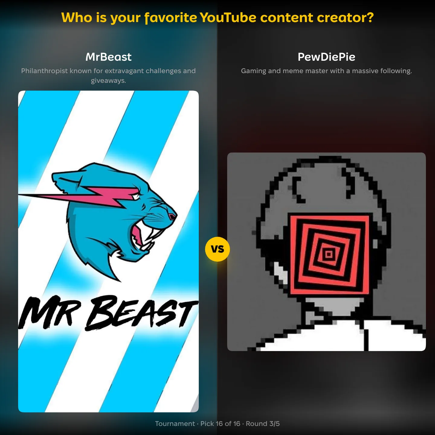 Who is your favorite YouTube content creator ranking, MrBeast against PewDiePie
