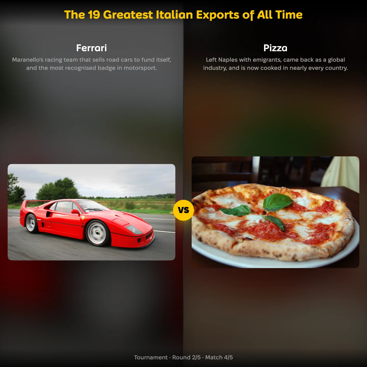 The 19 greatest Italian exports of all time ranked, Ferrari against pizza