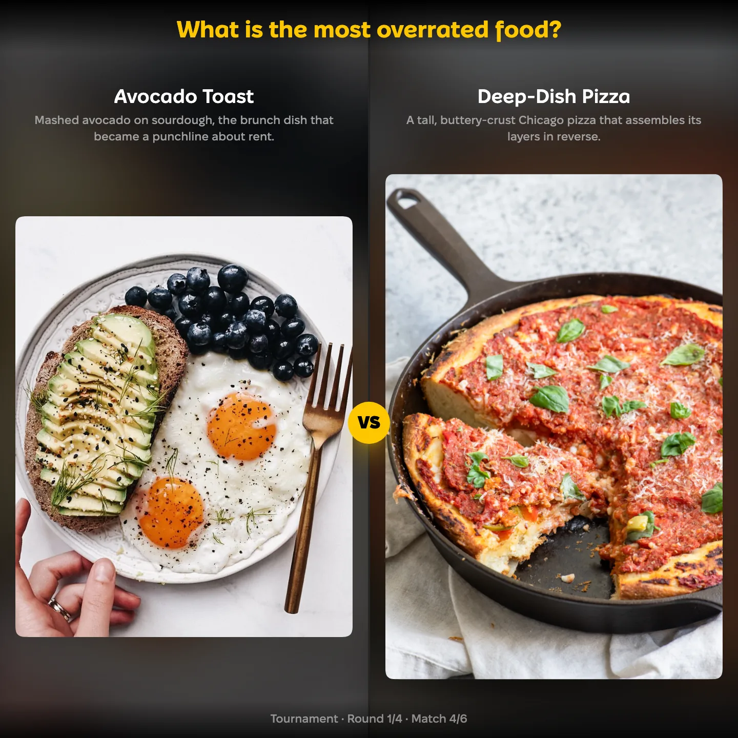 The most overrated food ranked, avocado toast against Chicago deep-dish pizza