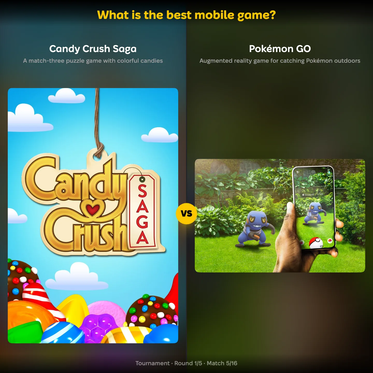 What is the best mobile game ranking showing Candy Crush Saga against Pokemon GO