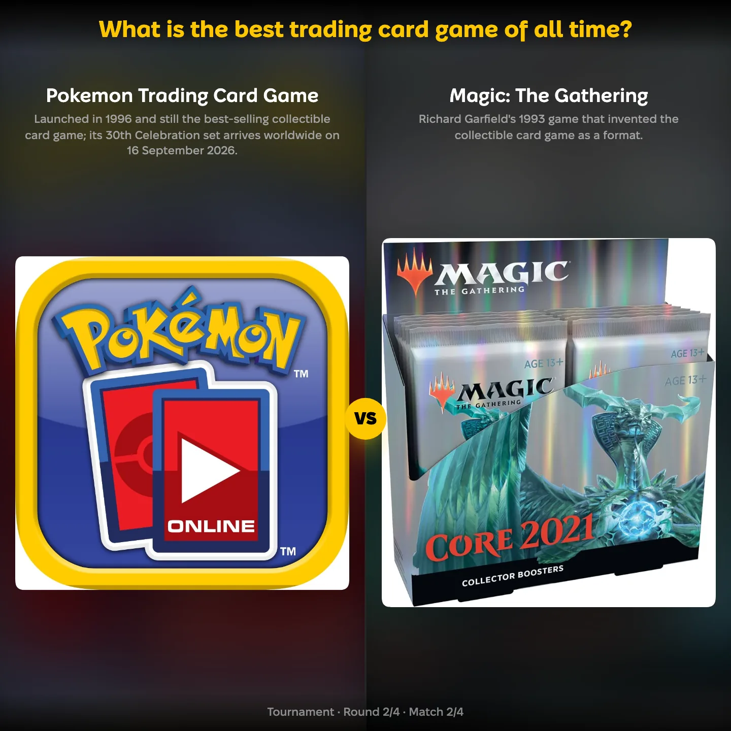 What is the best trading card game of all time ranking showing the Pokemon Trading Card Game against Magic: The Gathering
