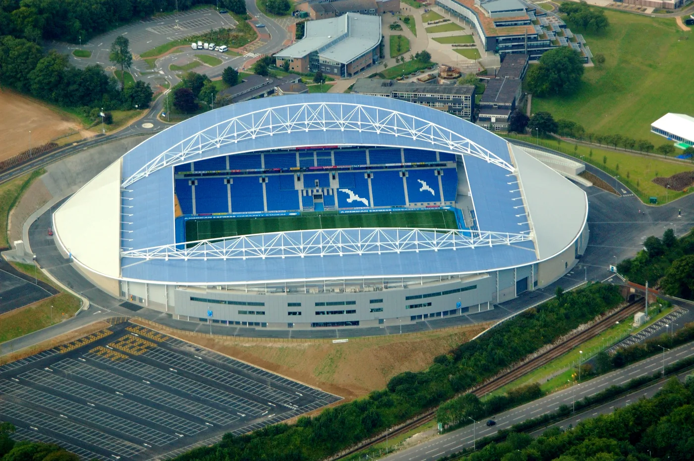 Brighton & Hove Albion's American Express Stadium at Falmer from the air