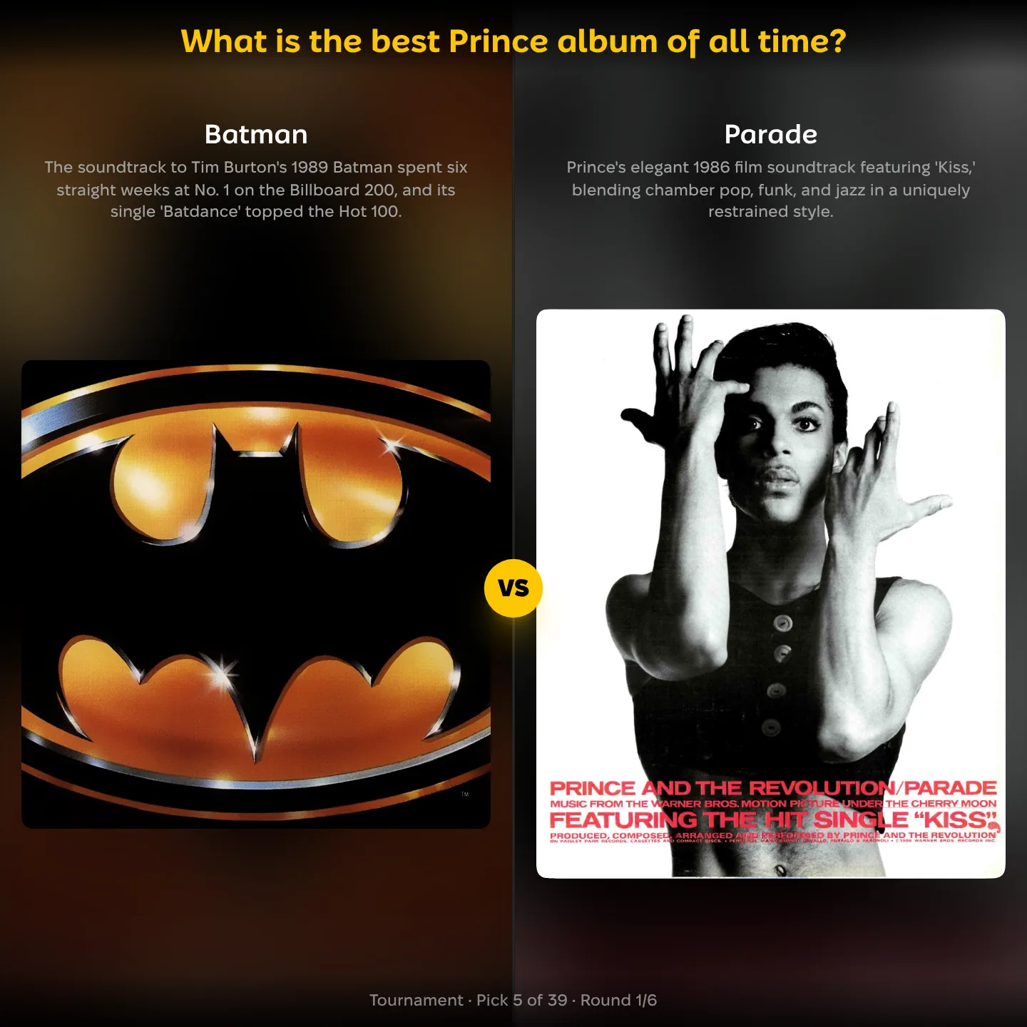 The best Prince albums ranked, with Batman against Parade