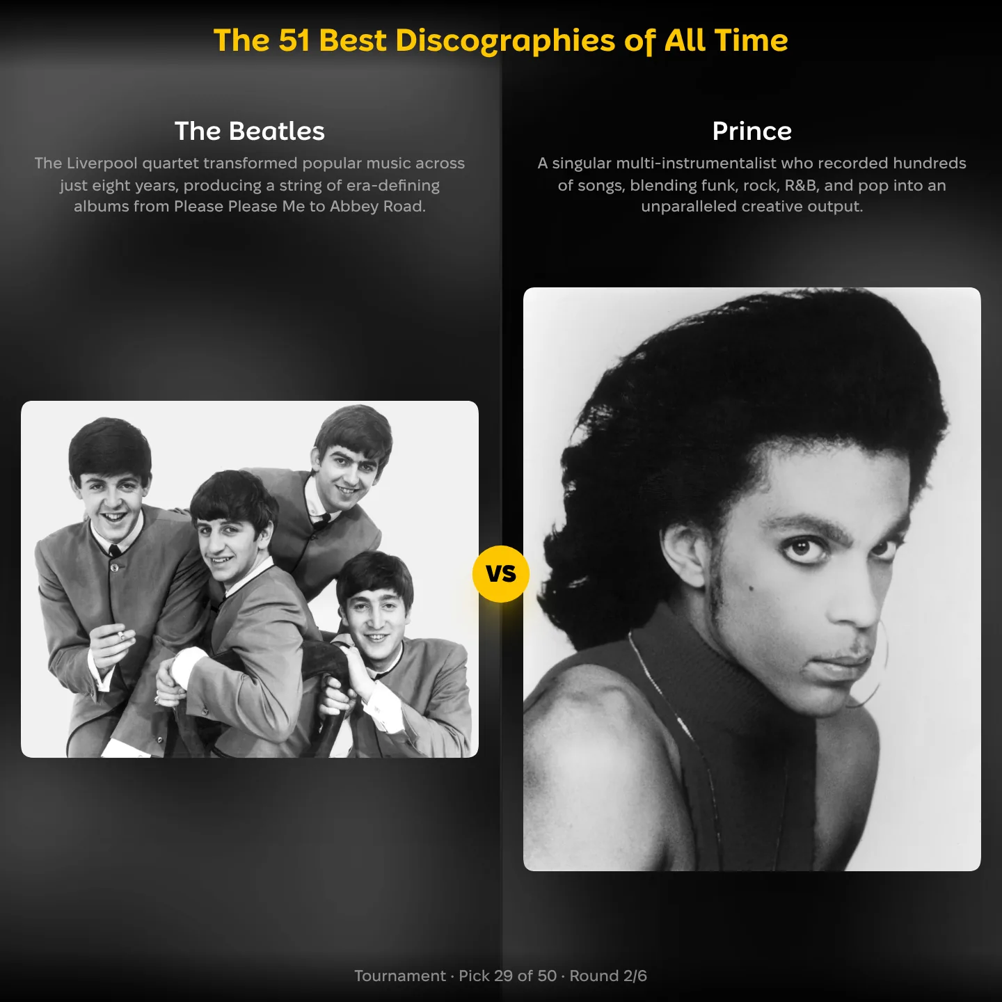 The best discographies of all time ranked, with Prince against The Beatles