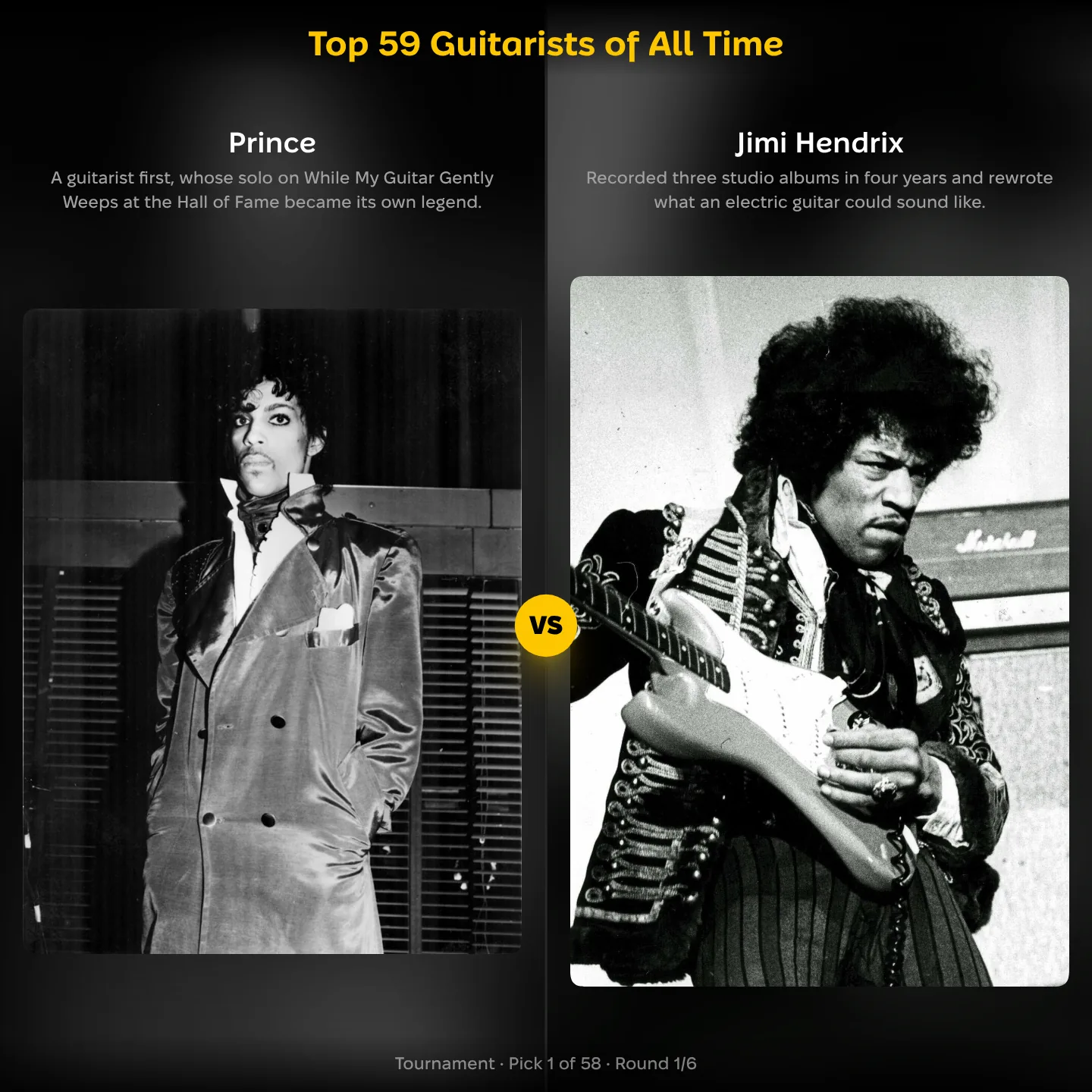 The greatest guitarists of all time ranked, with Prince against Jimi Hendrix