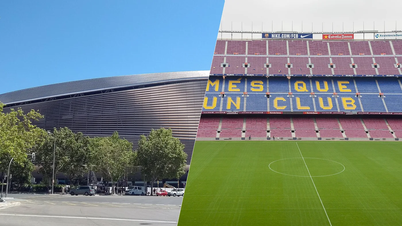 The Santiago Bernabeu and Camp Nou side by side, the homes of Real Madrid and Barcelona