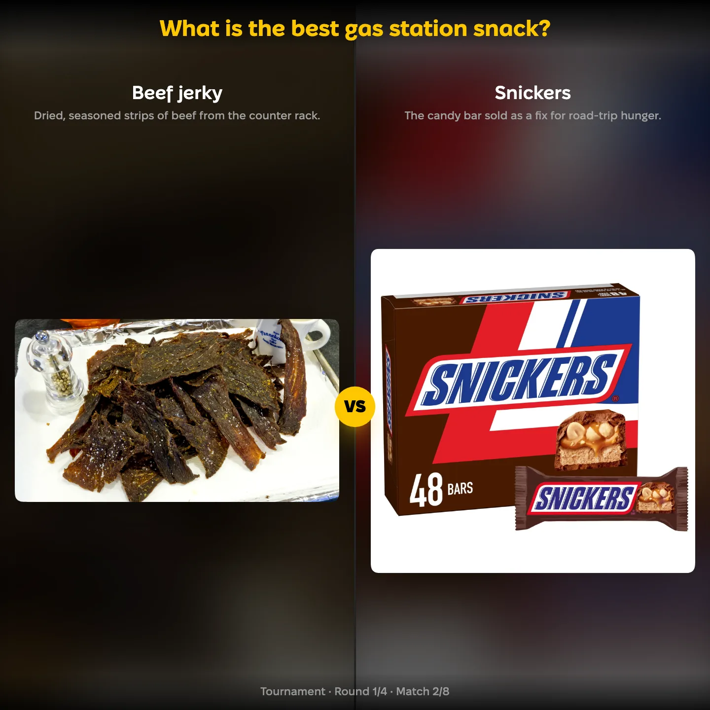 Best gas station snack ranking: beef jerky vs Snickers, with Reese's also listed