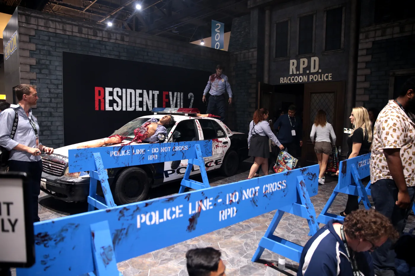 A Resident Evil 2 convention booth built as the Raccoon City police department