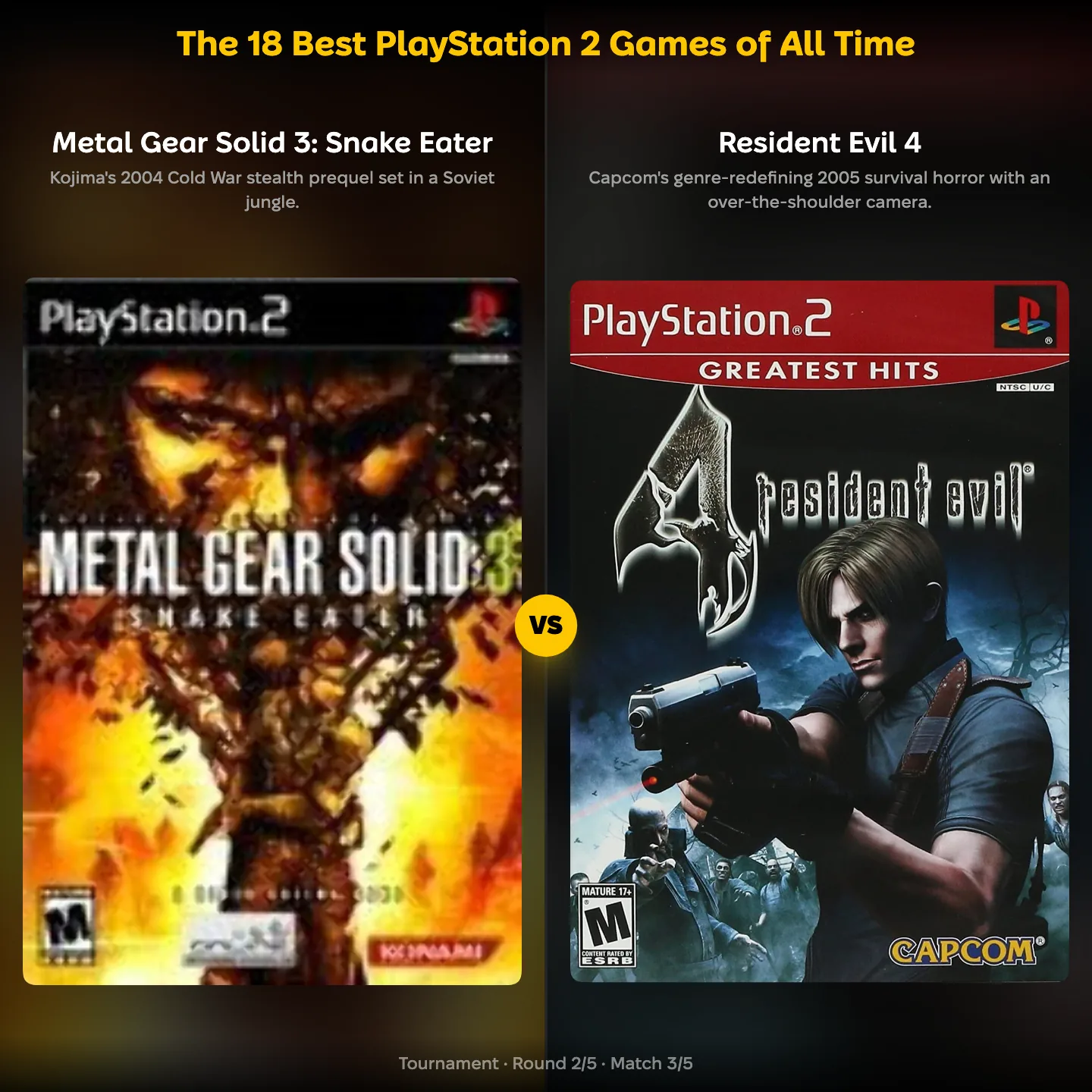 The 18 best PlayStation 2 games of all time ranked, with Metal Gear Solid 3 against Resident Evil 4