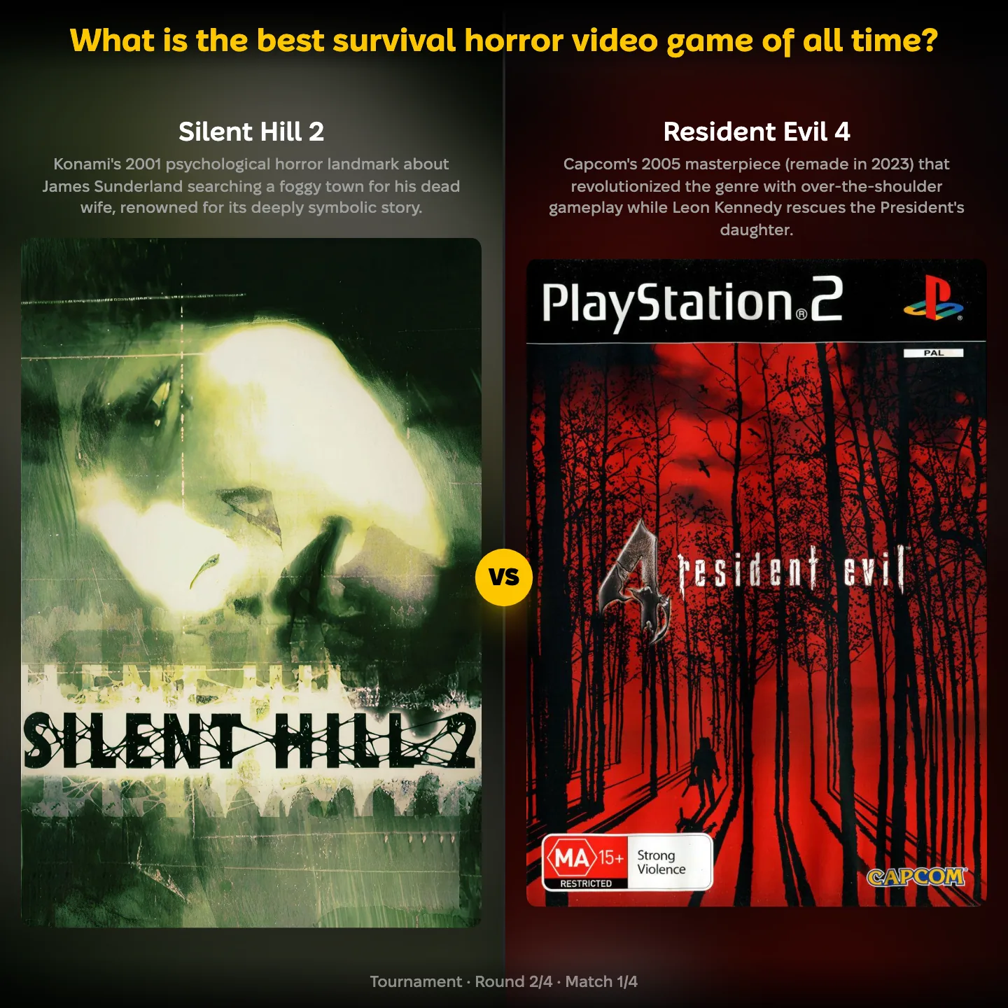 The best survival horror video game of all time ranked, with Silent Hill 2 against Resident Evil 4