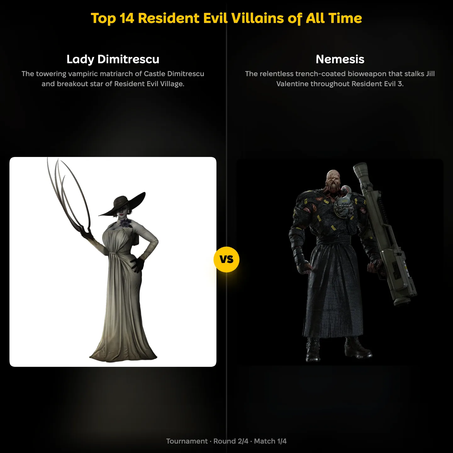 Top 14 Resident Evil villains of all time ranked, with Lady Dimitrescu against Nemesis
