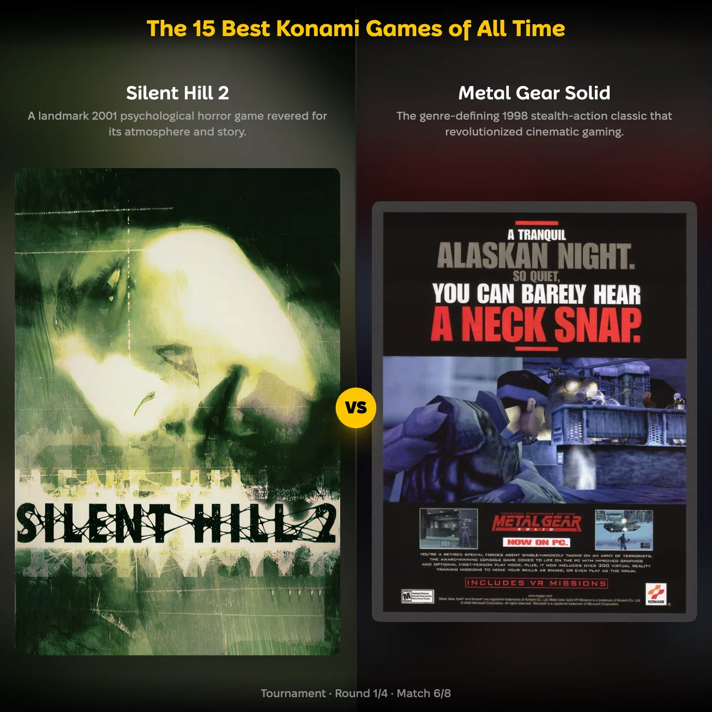 The best Konami games of all time ranked: Silent Hill 2 against Metal Gear Solid