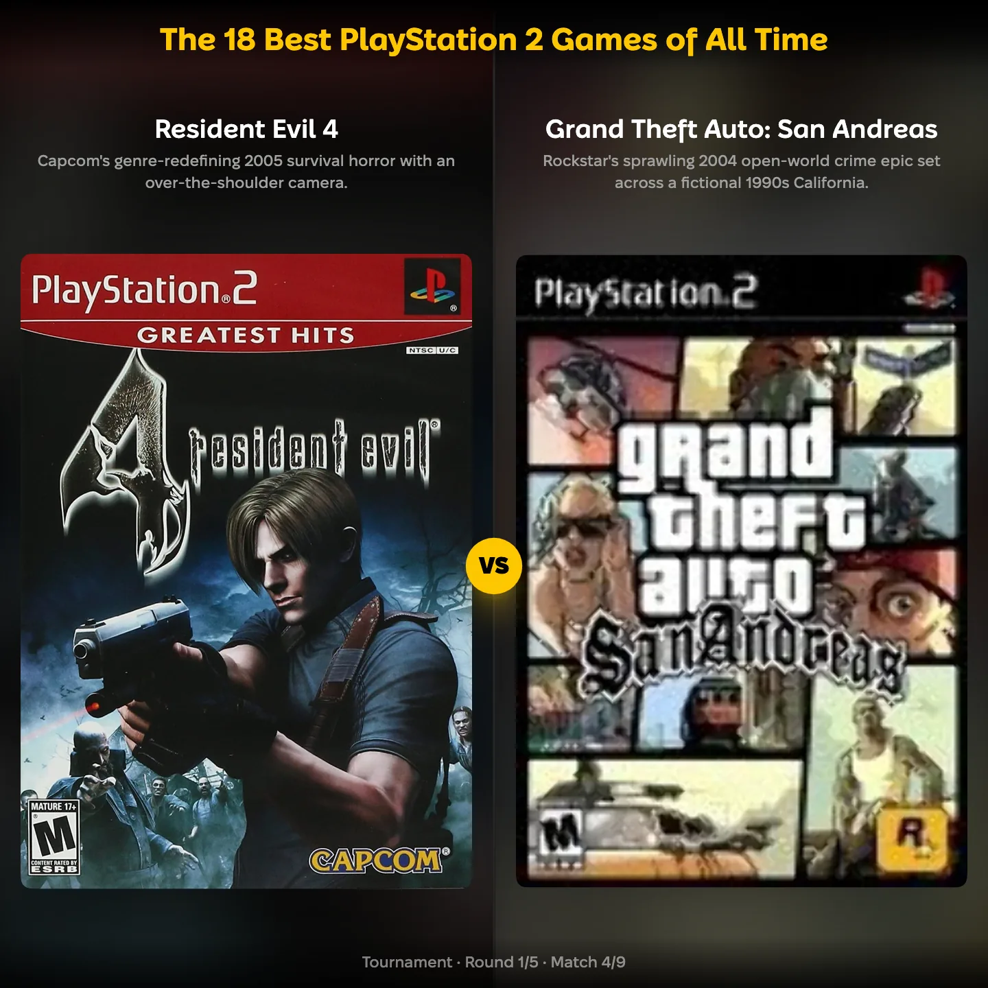 The best PlayStation 2 games of all time ranked: Resident Evil 4 against Grand Theft Auto: San Andreas, with Silent Hill 2 on the list