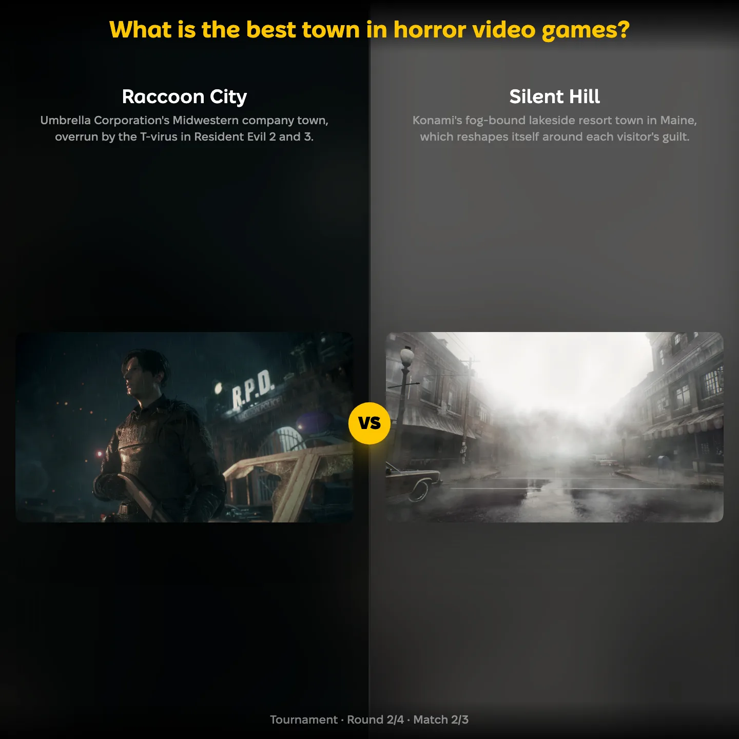 The best town in horror video games ranked: Raccoon City from Resident Evil against the town of Silent Hill