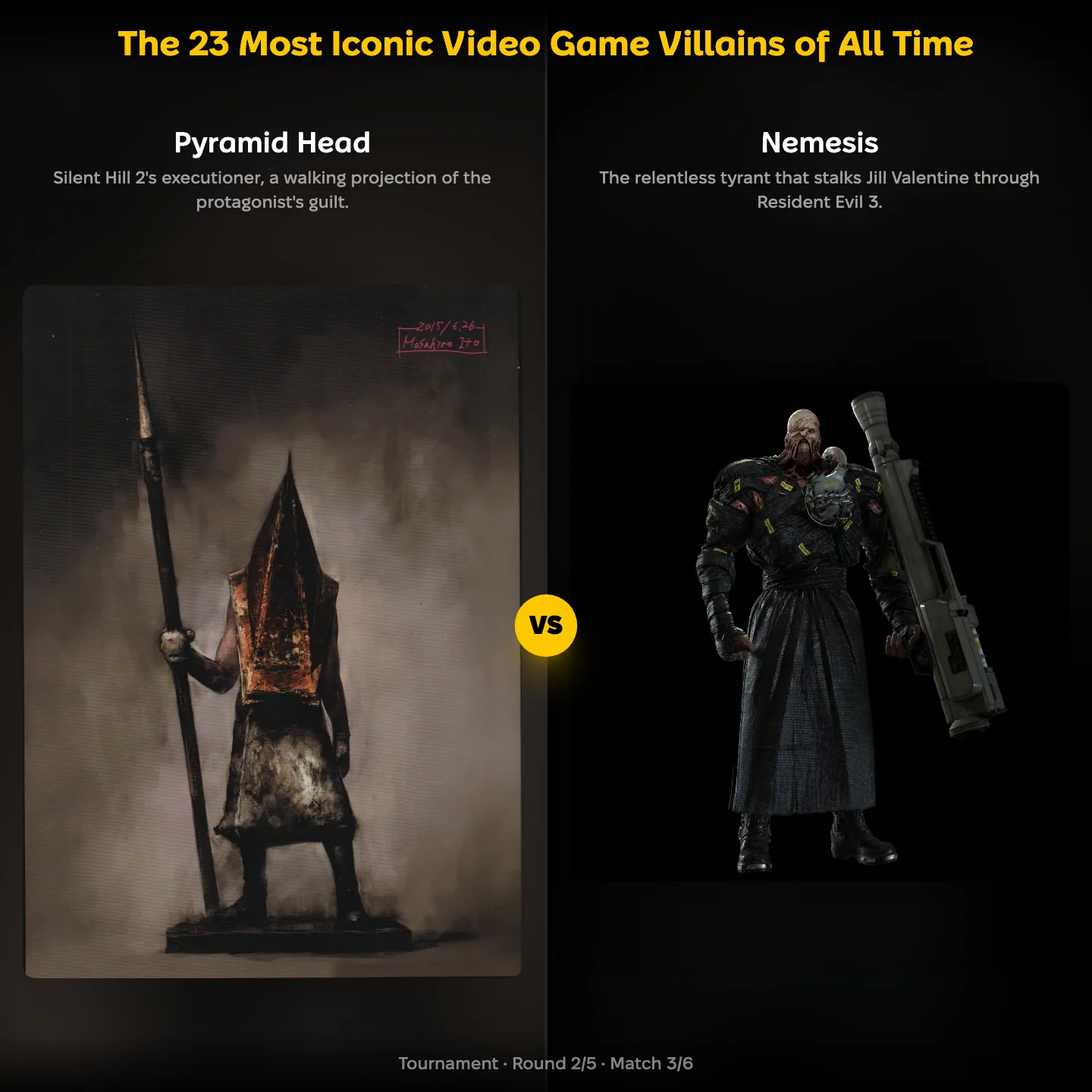 The most iconic video game villains ranked: Pyramid Head from Silent Hill against Nemesis from Resident Evil