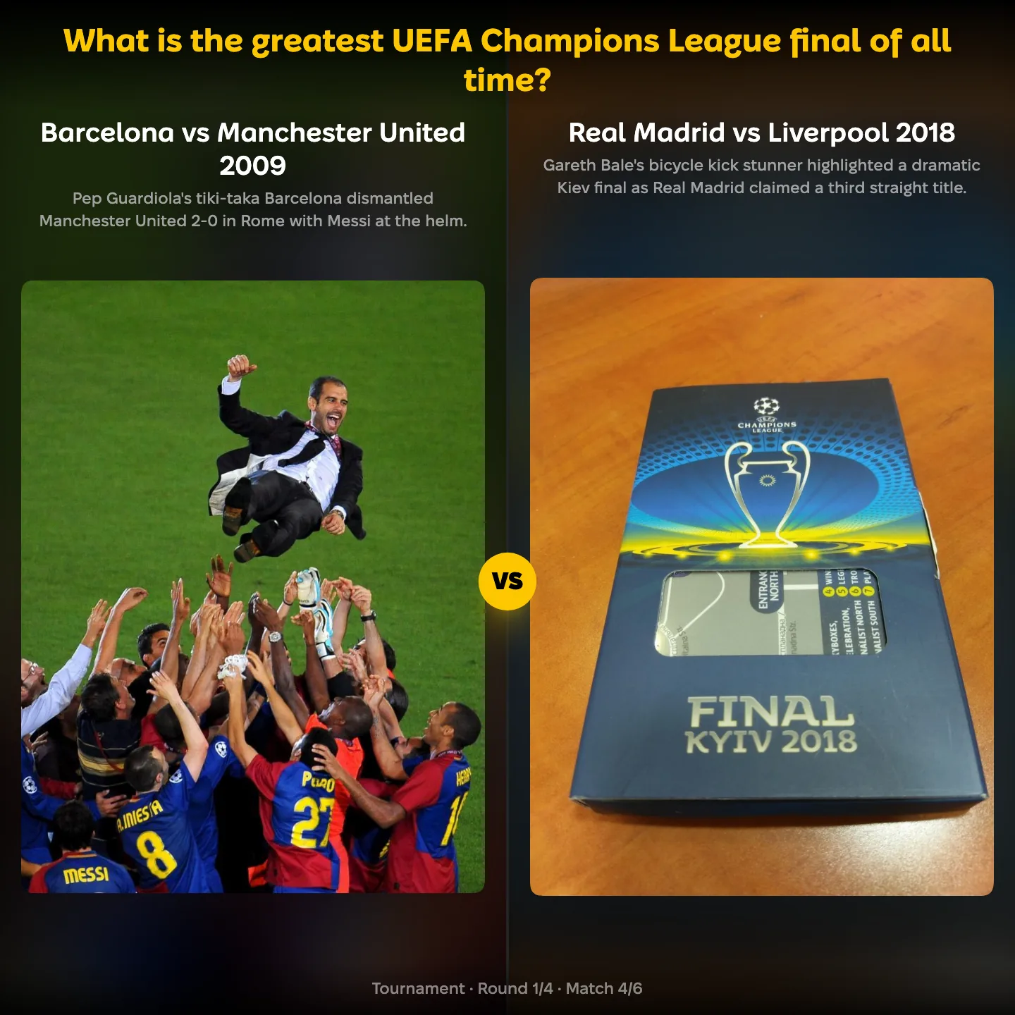 The greatest UEFA Champions League final of all time ranked, Barcelona vs Manchester United 2009 against Real Madrid vs Liverpool 2018