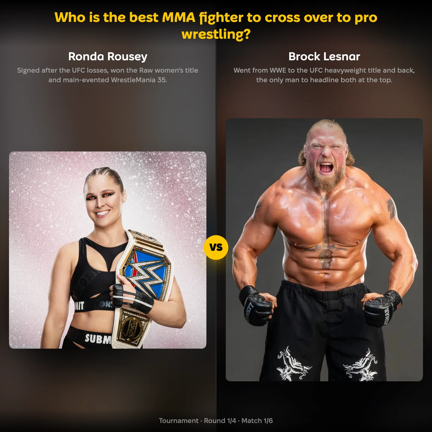 The best MMA fighter to cross over to pro wrestling ranked, with Ronda Rousey against Brock Lesnar