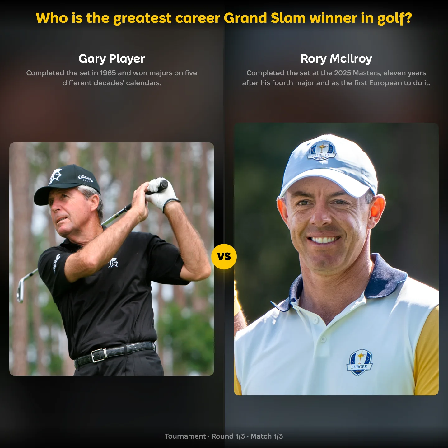 The greatest career Grand Slam winner in golf ranked: Gary Player against Rory McIlroy