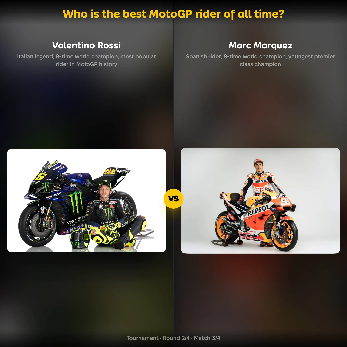 The best MotoGP rider of all time ranked, with Valentino Rossi against Marc Márquez