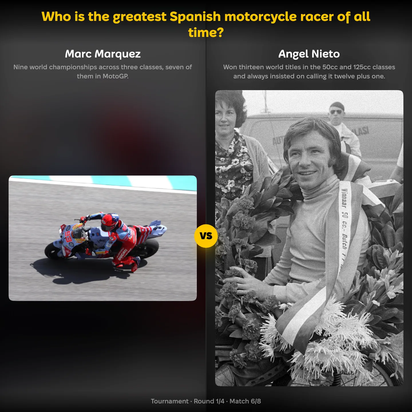 The greatest Spanish motorcycle racer of all time ranked, with Marc Márquez against Ángel Nieto