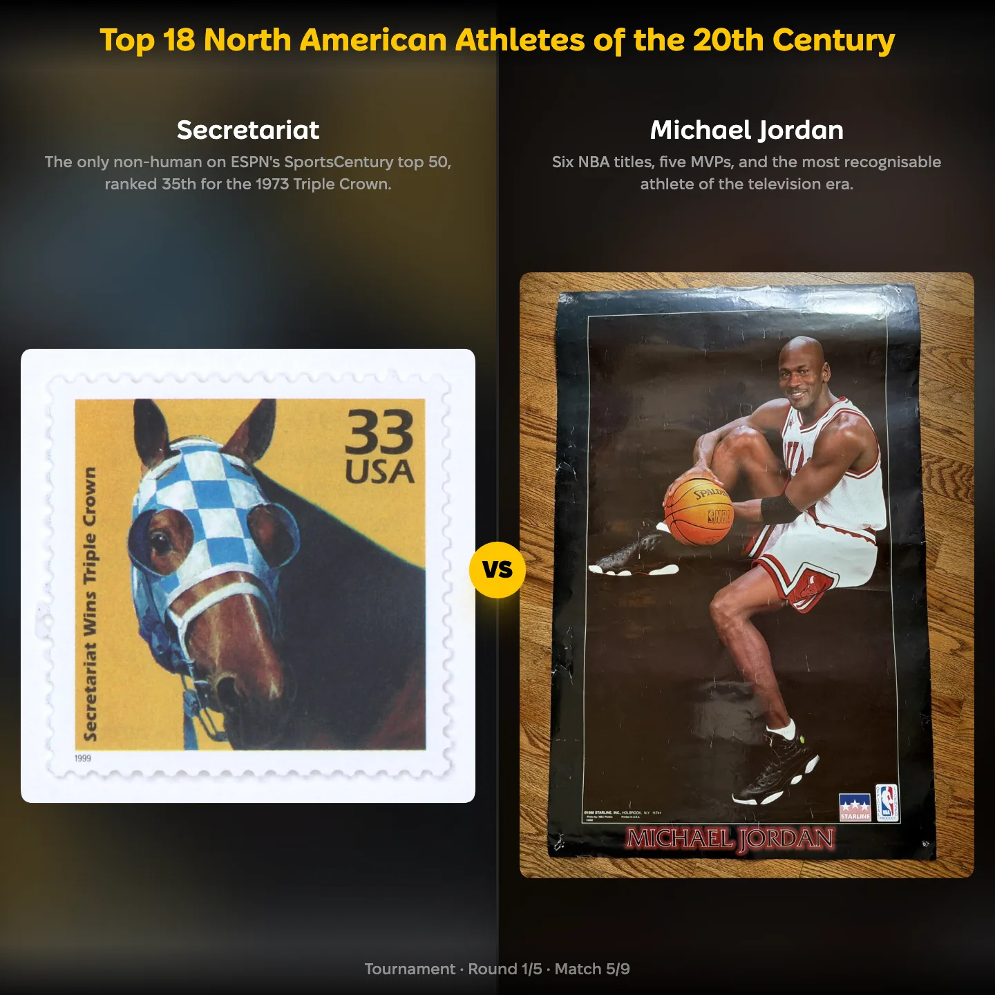 The top North American athletes of the 20th century ranked, with Secretariat against Michael Jordan