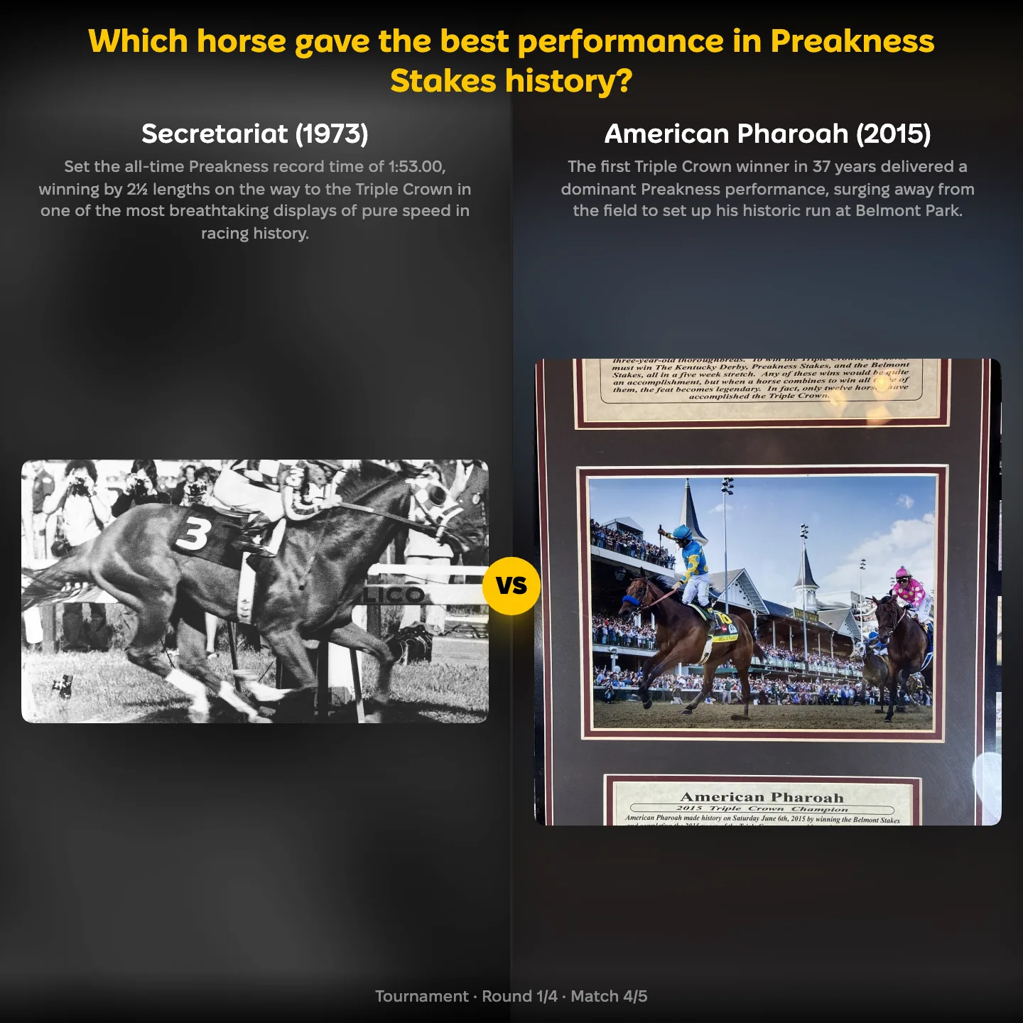 The best performance in Preakness Stakes history ranked, with Secretariat against American Pharoah