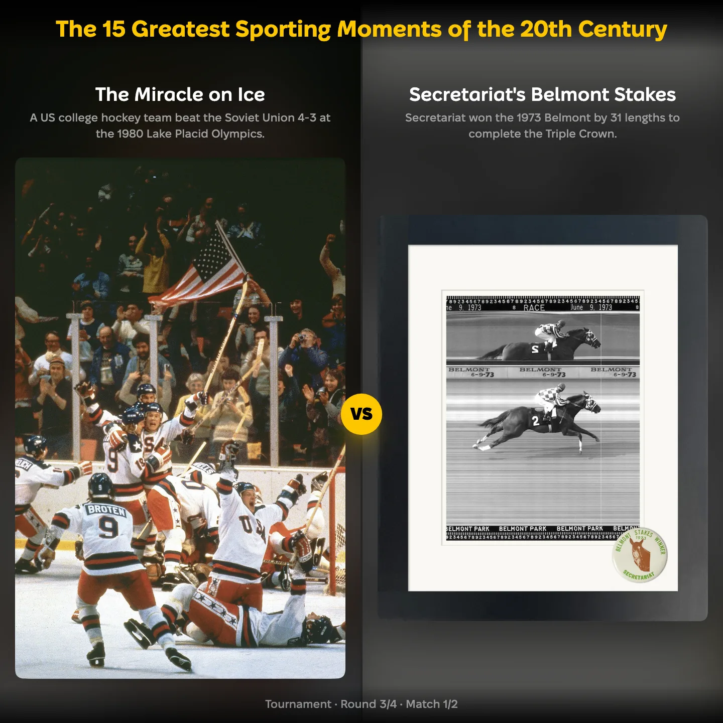 The greatest sporting moments of the 20th century ranked, with the Miracle on Ice against Secretariat's Belmont Stakes