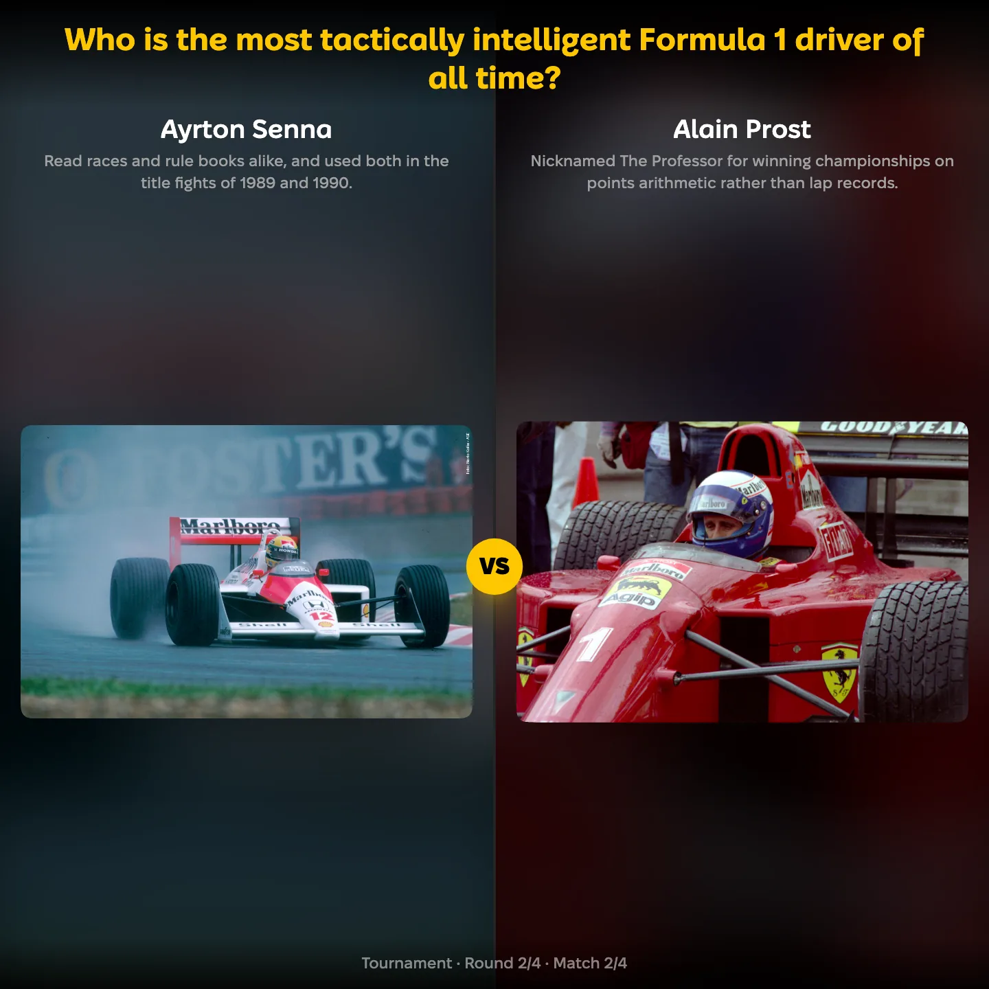 The most tactically intelligent Formula 1 driver of all time ranked, with Ayrton Senna against Alain Prost